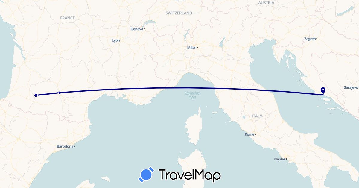 TravelMap itinerary: driving in France, Croatia (Europe)
